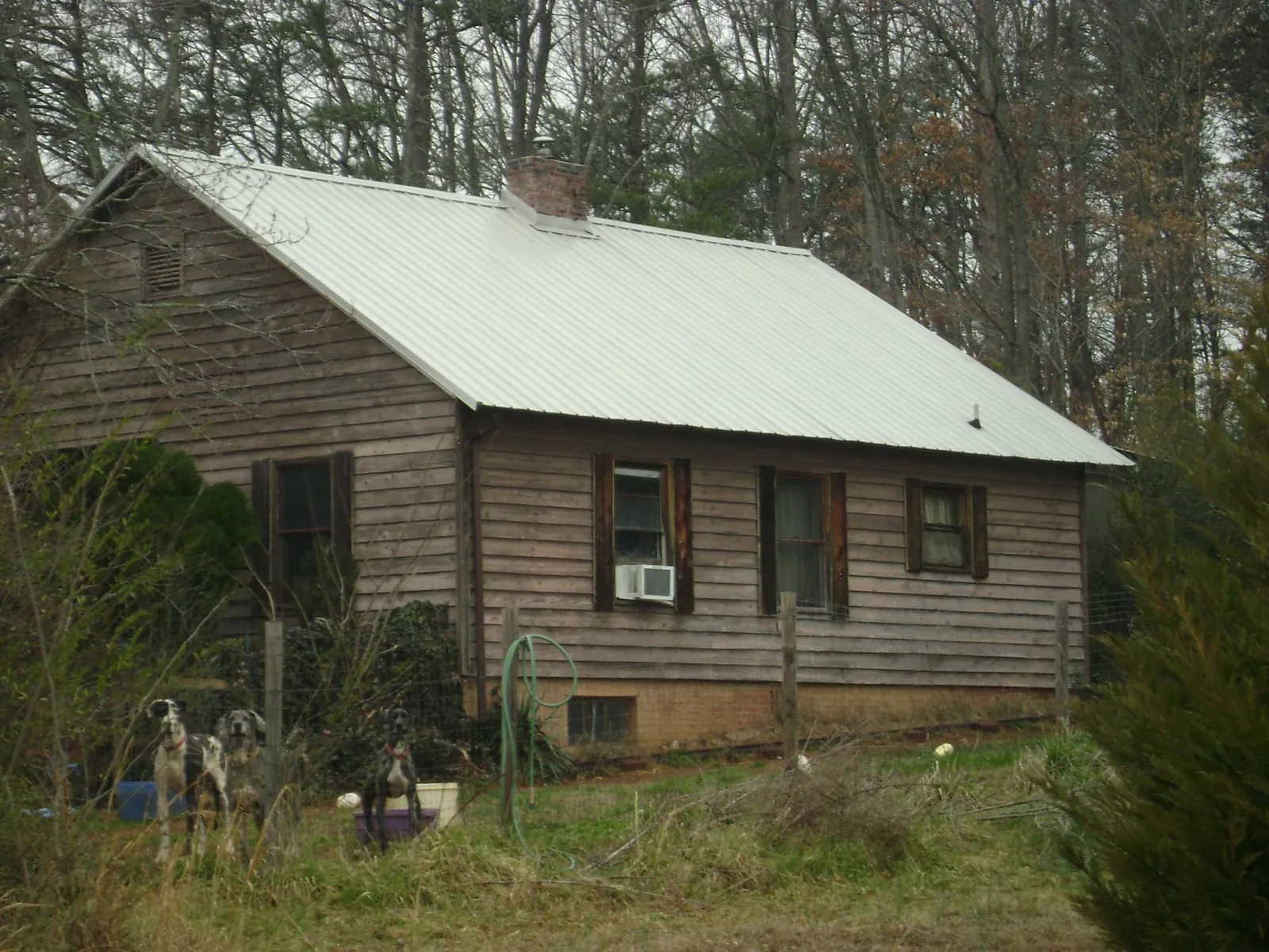 White metal roof on an old wood sided farmhouse, from a Asphalt Shingle Roof Repair job in Parsons